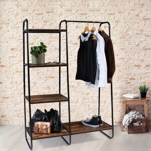 IDMarket Dressing penderie avec etageres metal et bois vieilli 105 cm