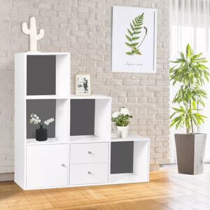 IDMarket Étagere escalier bois blanc fond gris 6 cases