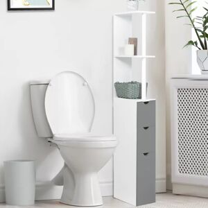 IDMarket Meuble de toilettes étagère bois 3 portes blanc et gris
