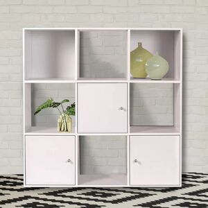 IDMarket Meuble de rangement cube 9 cases blanc avec 3 portes