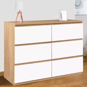 IDMarket Commode 6 tiroirs blanche et bois façon hêtre