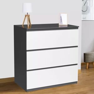 IDMarket Commode blanche et grise 3 tiroirs