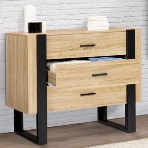 IDMarket Commode 3 tiroirs design bois et pieds noir