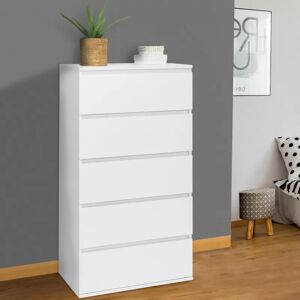 IDMarket Commode 5 tiroirs blanche