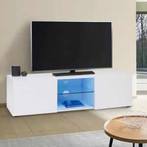 IDMarket Meuble télé LED blanc avec étagère en verre