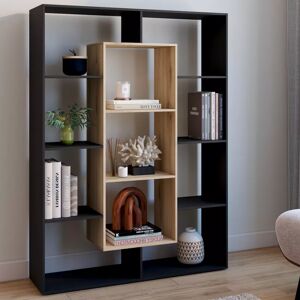 IDMarket Étagère bibliothèque noire et bois 143 cm 11 compartiments