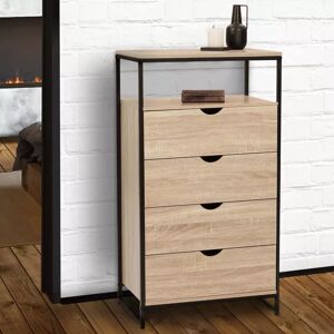 IDMarket Chiffonnier industriel bois et métal avec 4 tiroirs