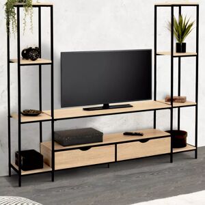 IDMarket Meuble télé bois métal avec étagères et tiroirs