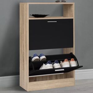 IDMarket Meuble à chaussures bois imitation hêtre 2 portes noires avec étagère