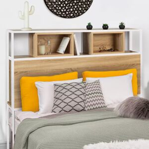 IDMarket Tête de lit industrielle 145 cm bois et métal blanc