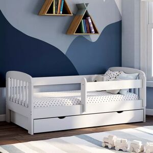 IDMarket Lit enfant blanc avec tiroir de rangement sommier et barrières