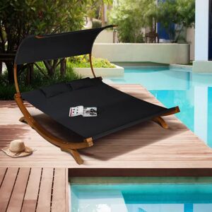 IDMarket Lit bain de soleil double noir