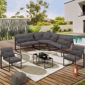 IDMarket Salon de jardin d'angle bas 8 personnes gris