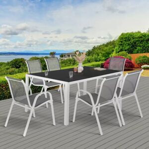 IDMarket Salon de jardin avec table en verre trempe et 6 chaises