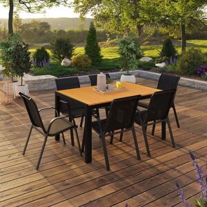 IDMarket Salon de jardin bois et noir avec table 150 cm et 6 chaises