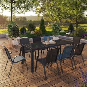 IDMarket Salon de jardin mix color bleu, gris et noir table 190cm et 8 chaises empilables