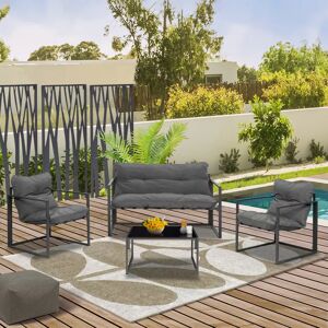 IDMarket Salon de jardin bas 4 places en acier coloris gris anthracite