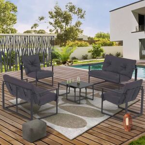 IDMarket Salon de jardin bas 6 places en acier coloris gris anthracite