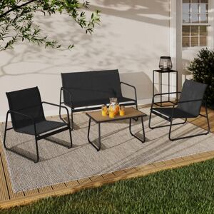 IDMarket Salon de jardin bas 4 places noires table bois et noir