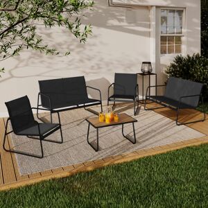 IDMarket Salon de jardin bas 6 places noires table bois et noir