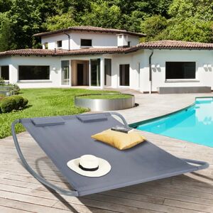 IDMarket Lit bain de soleil double gris en toile