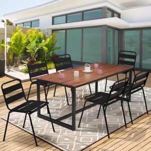 IDMarket Salon de jardin acacia et acier noir style industriel 6 personnes