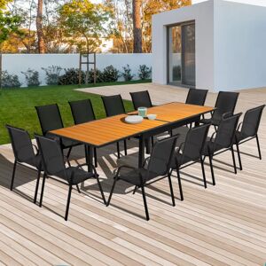 IDMarket Salon de jardin bois et noir extensible