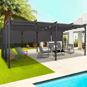 IDMarket Pergola toit rétractable 3x6m gris anthracite et stores enrouleurs