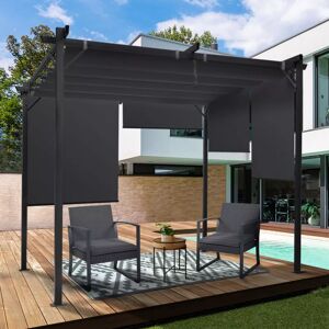 IDMarket Pergola toit rétractable 3x3m gris anthracite et stores enrouleurs