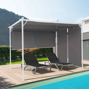 IDMarket Pergola blanche 3x4m toit rétractable et stores gris