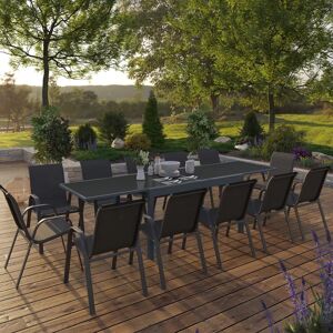 IDMarket Salon de jardin gris anthracite avec table et 12 chaises