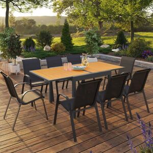 IDMarket Salon de jardin gris et bois extensible