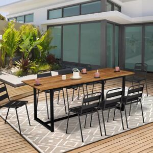 IDMarket Salon de jardin acier noir et acacia avec table + 8 chaises