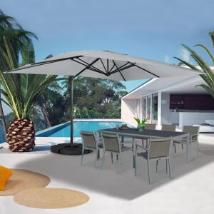 IDMarket Parasol déporté 3x4 m rotatif 360 gris clair avec 4 dalles