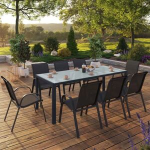 IDMarket Salon de jardin gris anthracite table 190cm et 8 chaises empilables