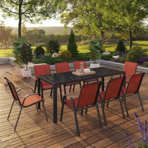 IDMarket Salon de jardin table 190cm et 8 chaises empilables terracotta