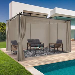 IDMarket Pergola toit rétractable avec rideaux coloris taupe