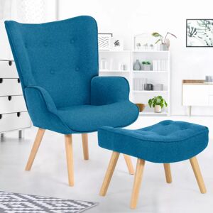 IDMarket Fauteuil avec repose pied bleu canard style scandinave