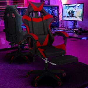 IDMarket Fauteuil gamer reglable et inclinable avec repose pied et coussins noir et rouge