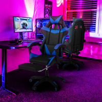 IDMarket Fauteuil gamer réglable et inclinable avec repose-pied et coussins noir et bleu