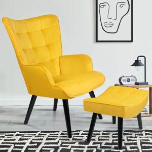 IDMarket Fauteuil scandinave ANIA avec repose pieds velours jaune