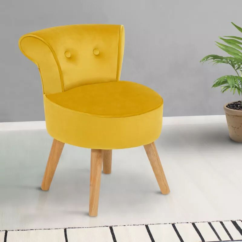 IDMarket Petit fauteuil crapaud jaune en velours