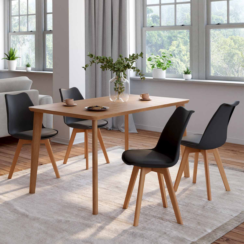 IDMarket Lot de 4 chaises scandinaves noires