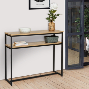 IDMarket Console bois et metal double plateau 100 cm