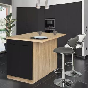 IDMarket Îlot de cuisine imitation hetre avec 4 portes noires 120 cm