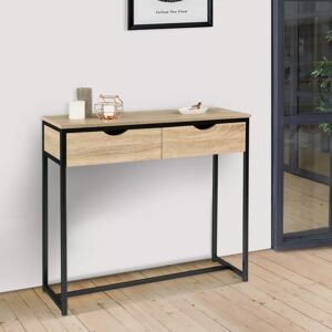 IDMarket Meuble console industrielle 2 tiroirs bois et metal 90 cm