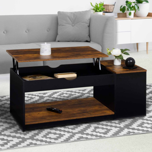 IDMarket Table de salon avec plateau relevable et coffre bois fonce et noir