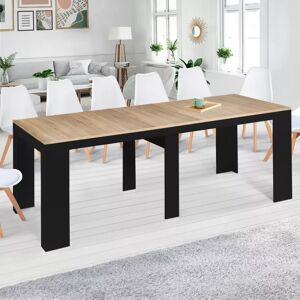 IDMarket Table console extensible 14 personnes bois noir et facon hetre