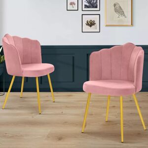 IDMarket Chaises coquillage rose en velours et pieds dores