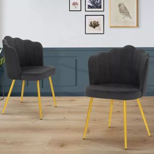 IDMarket Chaises coquillage grise en velours et pieds dores